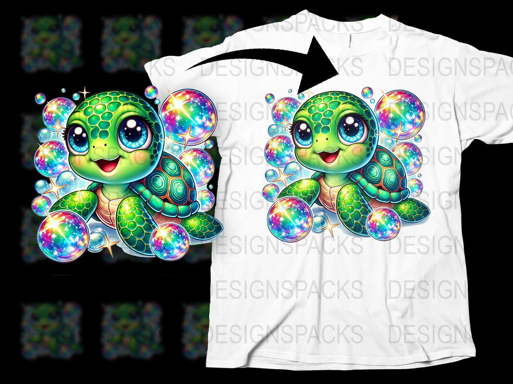 Cute Turtle Graphic T-Shirt for Kids, Colorful Bubble Turtle Design, Fun Animal Print Top for Children, Unisex
