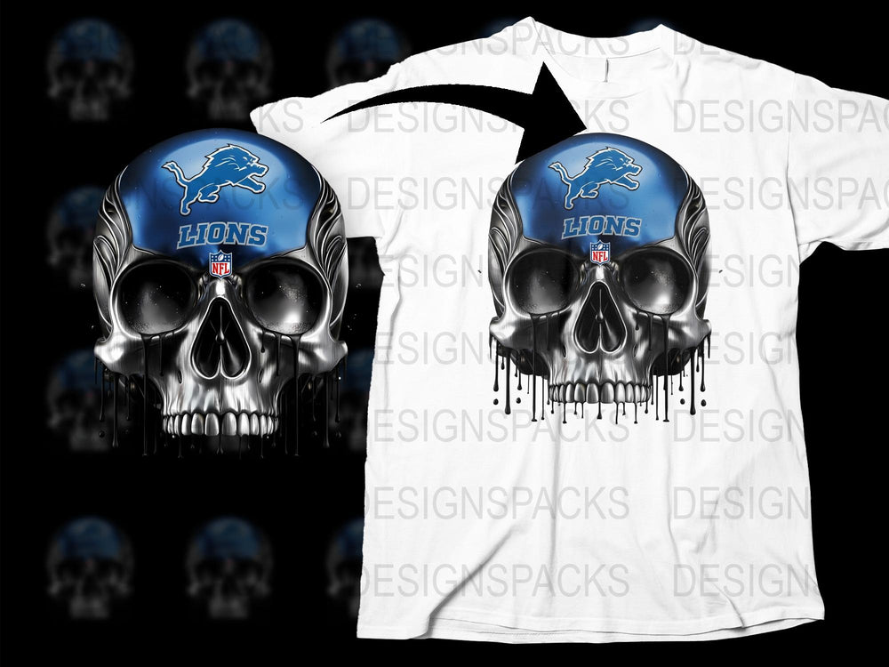 Detroit Lions Skull Graphic T-Shirt, Sports Fan Art Tee, Casual Streetwear, Unique Football Team Apparel