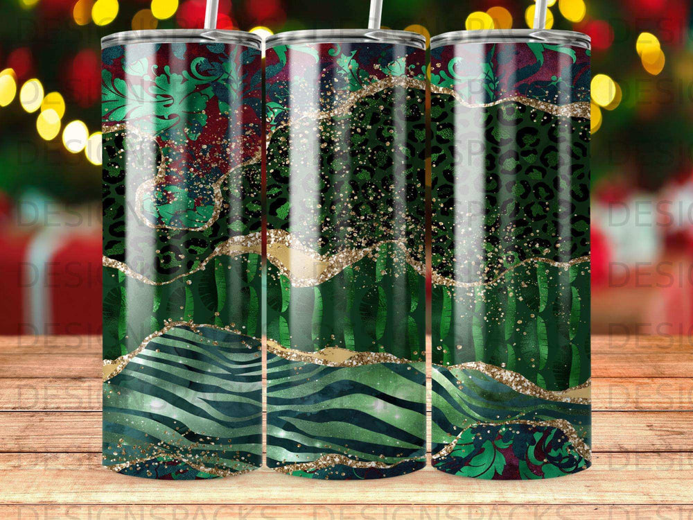 Deep Green Gold Glitter Leopard Zebra Leaves Tumbler product type