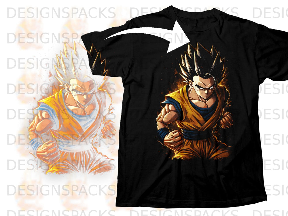 Black t-shirt with anime character Gohan in a fighting pose.