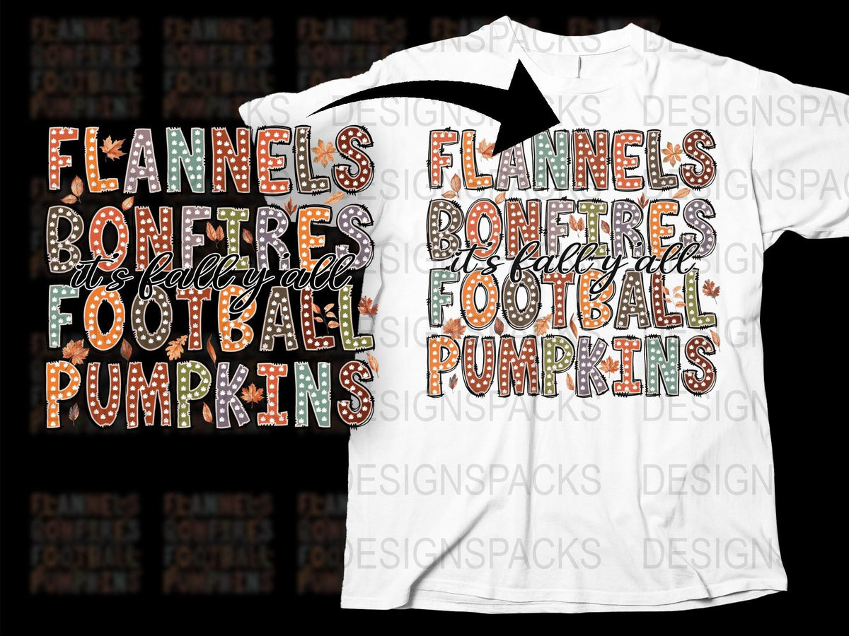 Fall Season T-Shirt Flannels Football Pumpkins Autumn Graphic Tee Unisex Fashion Casual Wear