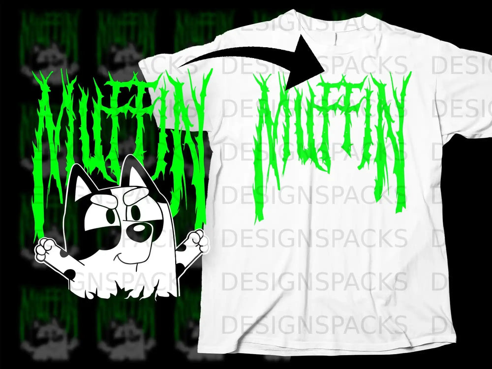 Muffin Heeler Cartoon Green Spiky Text Dog Artwork product type