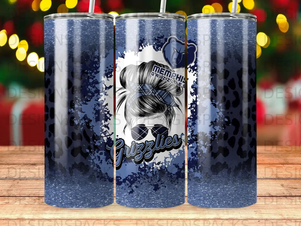 Memphis Grizzlies tumbler with blue camo and leopard print.