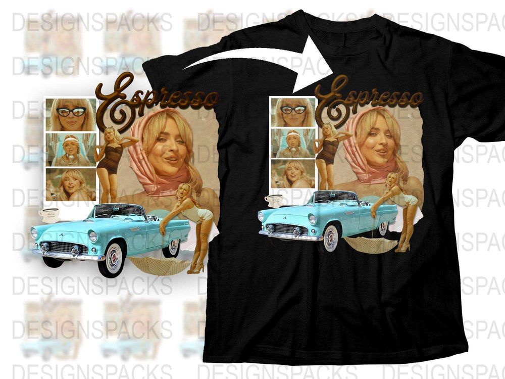 Vintage Car and Espresso Themed T-Shirt, Retro Fashion Tee, Coffee Lover Gift, Classic Car Apparel