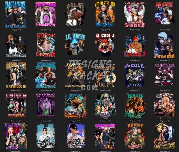 Rap & hip-hop artist designs for DTF, DTG, embroidery — print-ready PNG, SVG, PES bundles