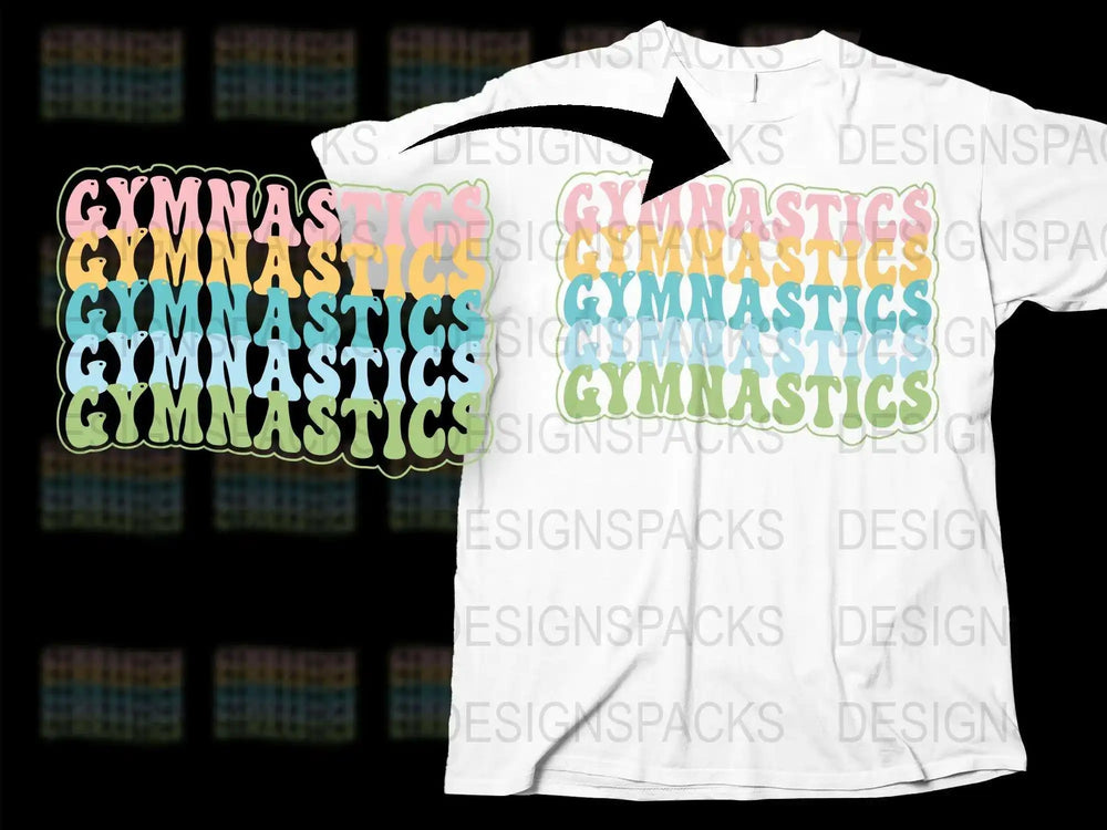 Colorful Gymnastics Text T-Shirt, Multicolor Gymnast Tee, Youth and Adult Sizes Available