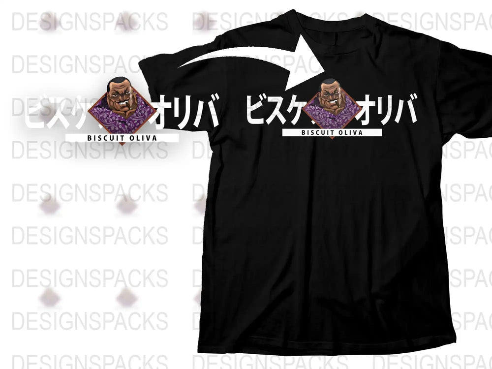 Anime Inspired Biscuit Oliva Graphic T-Shirt, Black Cotton Tee, Manga Character Print, Casual Wear