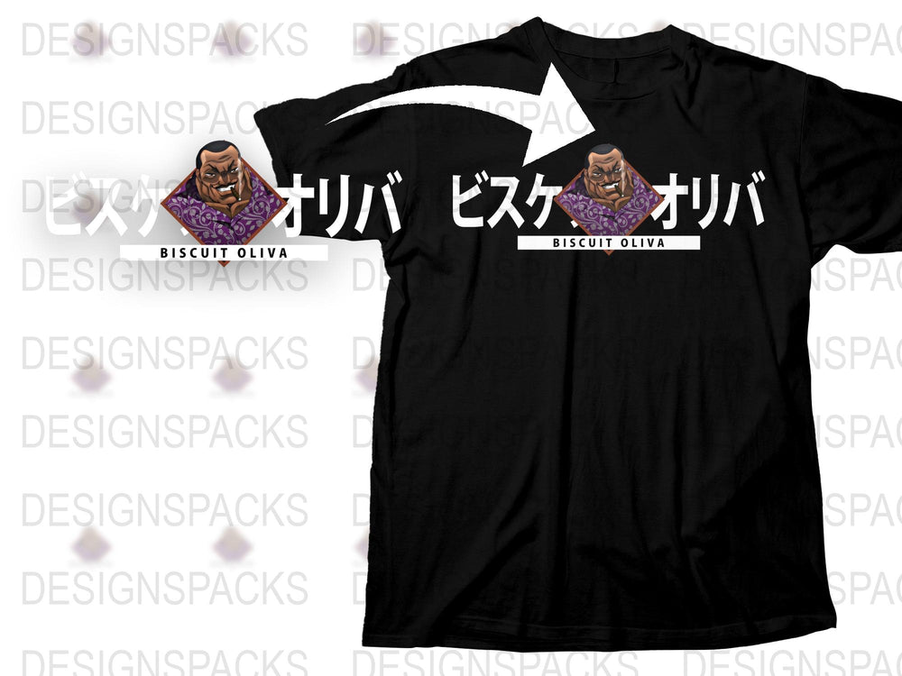Anime Inspired Biscuit Oliva Graphic T-Shirt, Black Cotton Tee, Manga Character Print, Casual Wear