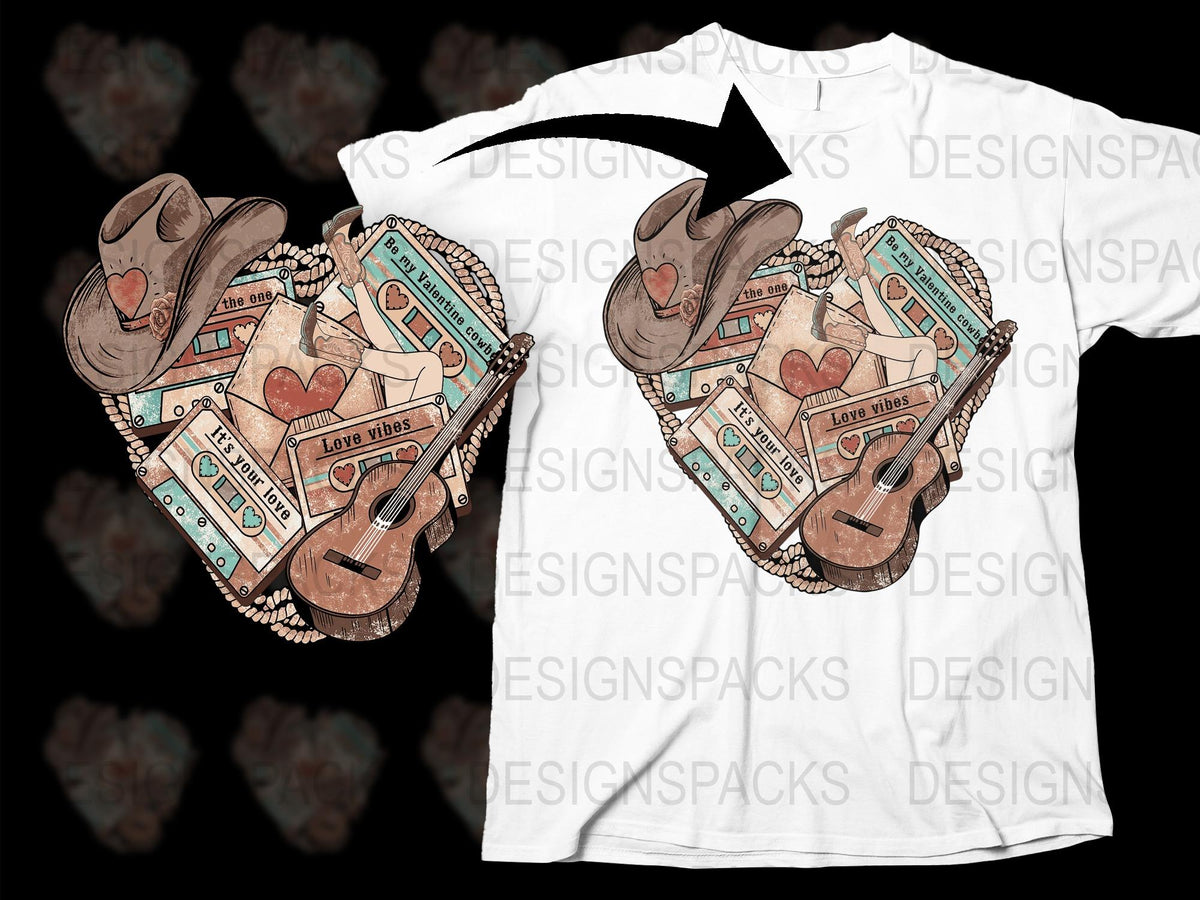 Western Love Vibes T-Shirt, Cowboy Hat Guitar Graphic Tee, Unisex Country Music Inspired Shirt