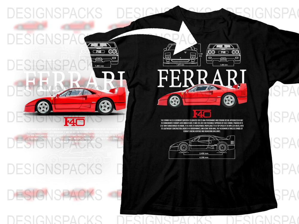 Ferrari F40 Graphic T-Shirt, Vintage Car Enthusiast Tee, Classic Sports Car Print, Unique Gift for Him