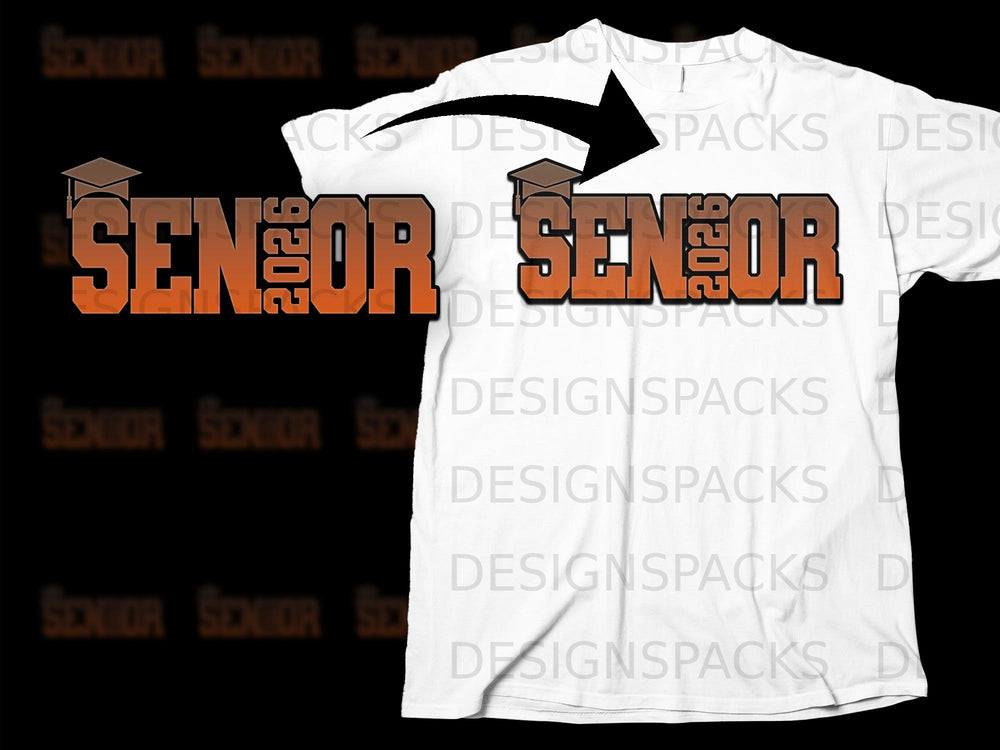 Senior 2026 graphic with graduation cap on orange text.