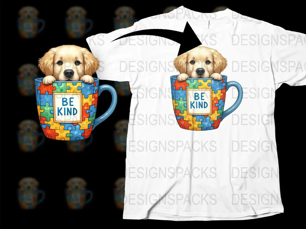 Cute Puppy T-Shirt, Be Kind Puzzle Mug Graphic, Unisex White Tee, Animal Lover Gift, Casual Wear
