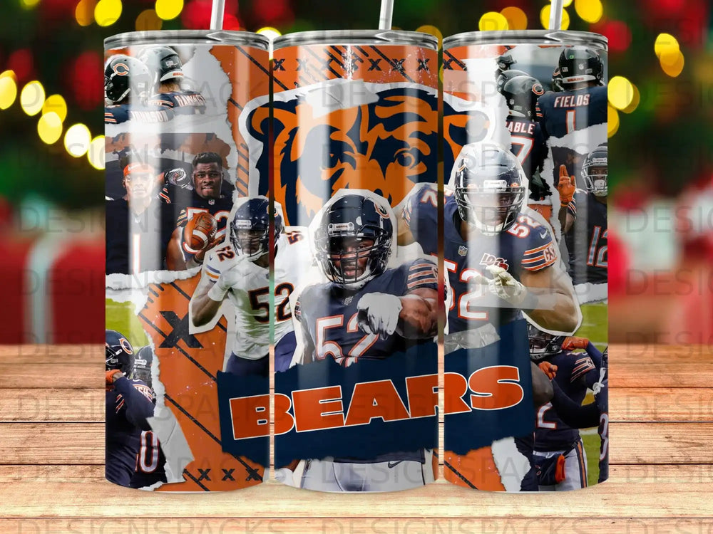 Chicago Bears players and team logo on a tumbler design.