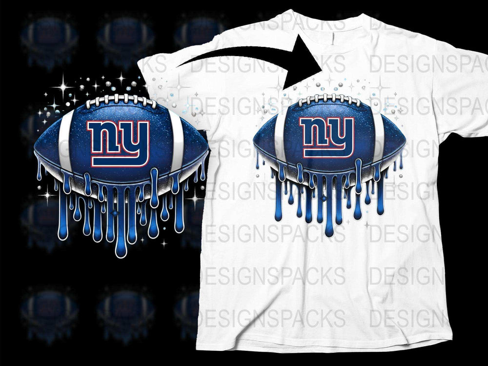 New York Football Team Themed T-Shirt, Dripping Blue Paint Design, Unisex Sports Fan Apparel