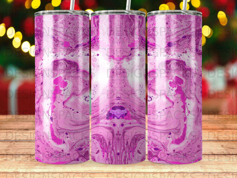Pink and purple marbled tumbler with a white straw.