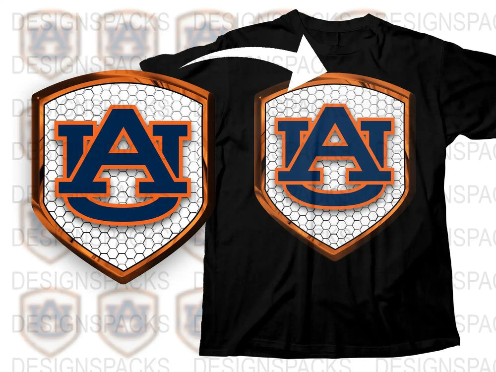 Auburn University Logo T-Shirt, Black Tee with Orange and Blue Design, College Sports Apparel