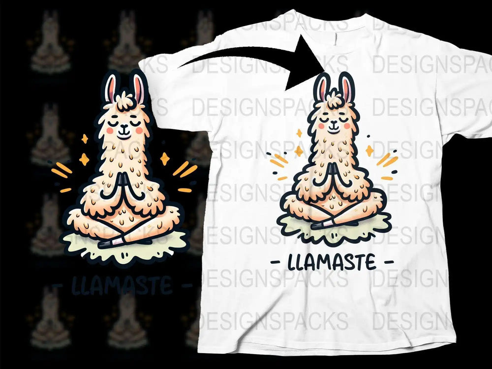 Llamaste Yoga Llama T-Shirt, Cute Alpaca Meditation Graphic Tee, Funny Zen Animal Shirt, White Casual Top for Men and Women