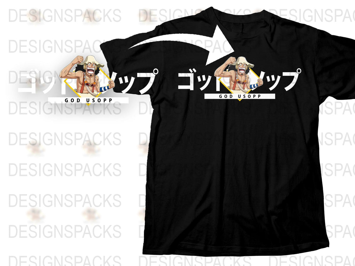 Anime Character God Usopp Graphic T-Shirt, Cool Manga Black Tee, Unique Gift for Anime Fans