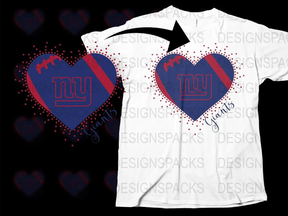 NY Giants Heart Design T-Shirt, Red and Blue Football Team Fan Apparel, Graphic Sportswear, Unisex Tee
