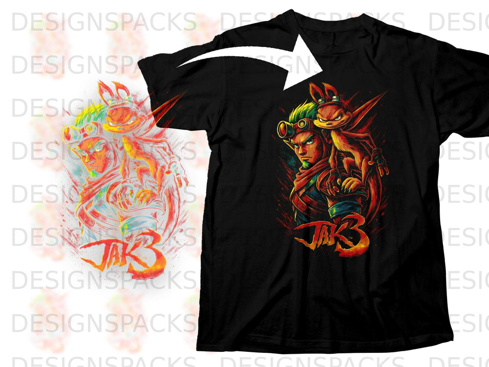 Black t-shirt featuring Jak and Daxter from Jak 3 video game artwork.
