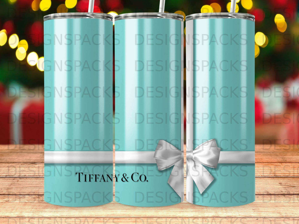 Tiffany & Co. tumbler with repeating logo pattern.
