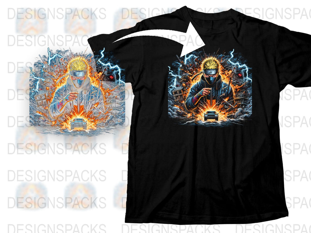 Anime-Inspired Graphic T-Shirt, Lightning Ninja Warrior Design, Bold Colors, Unisex Tee, Cool Streetwear, Unique Gift Idea