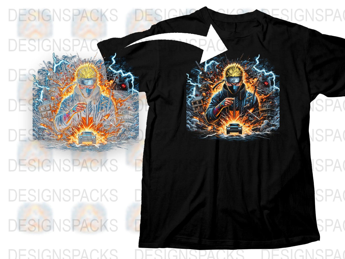 Anime-Inspired Graphic T-Shirt, Lightning Ninja Warrior Design, Bold Colors, Unisex Tee, Cool Streetwear, Unique Gift Idea