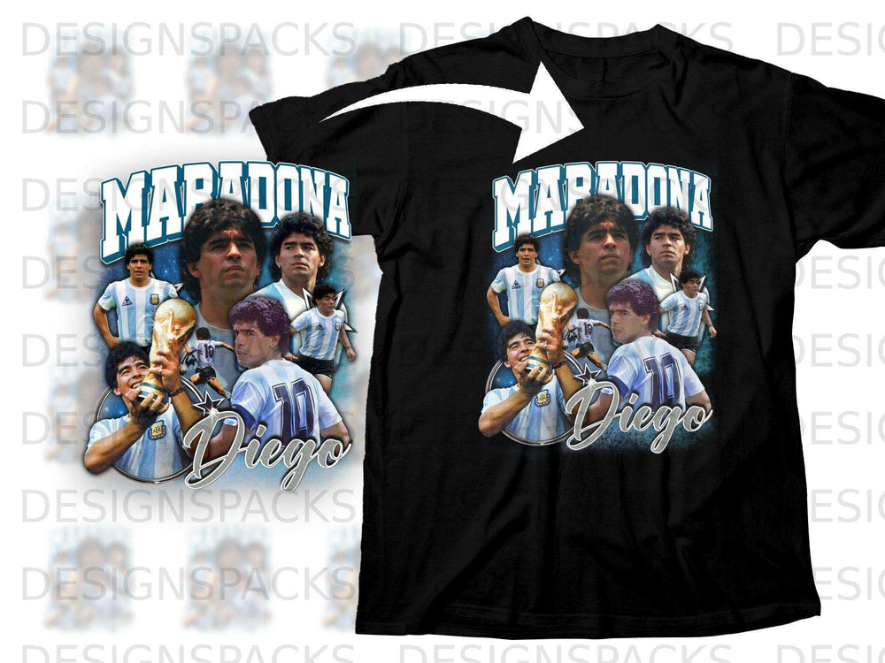 Black t-shirt with Maradona celebrating a goal, text "MARADONA Diego".