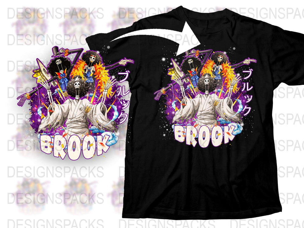 Brook One Piece Anime T-Shirt, Colorful Graphic Tee, Manga Character Shirt, Unique Fan Apparel, Vibrant Design Casual Wear