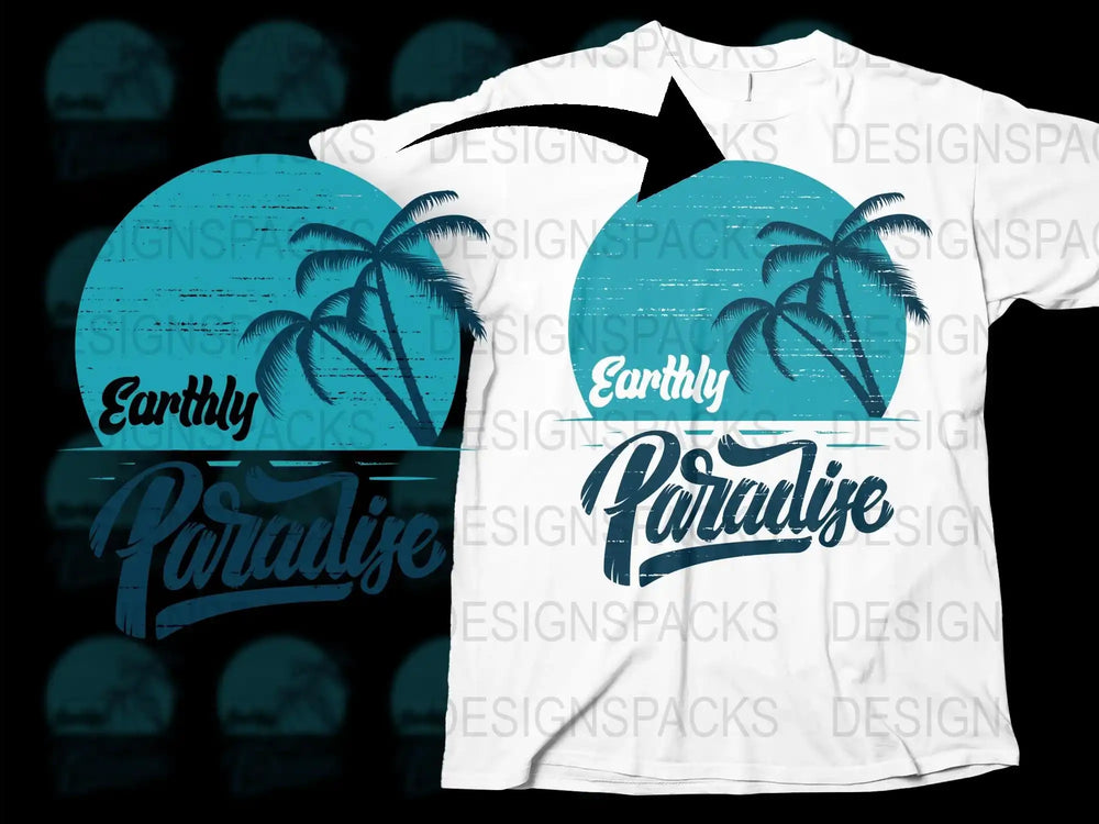 Earthly Paradise Tropical T-Shirt, Beach Palm Tree Design, Ocean Graphic Tee, Summer Vibes Apparel