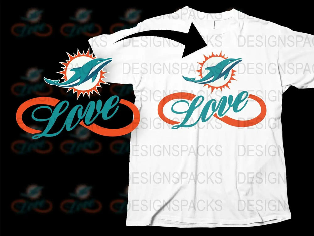 Miami Dolphins Inspired Love T-Shirt, NFL Team Colors, Graphic Tee, Football Season, Unisex Apparel, Sports Fan Gift Idea
