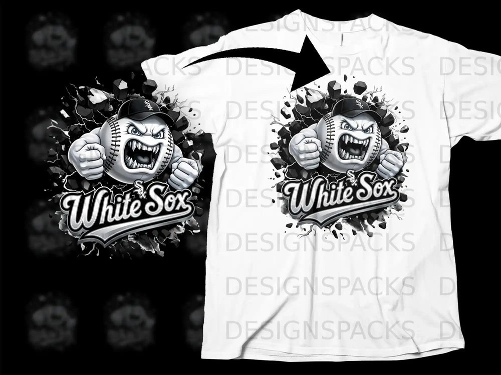 White Sox Angry Baseball Character T-Shirt Design