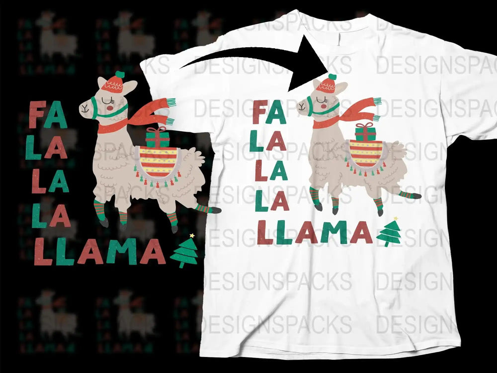 Fa La La Llama Christmas T-Shirt, Funny Holiday Alpaca Tee, Unisex Winter Celebration Top with Llama Graphics