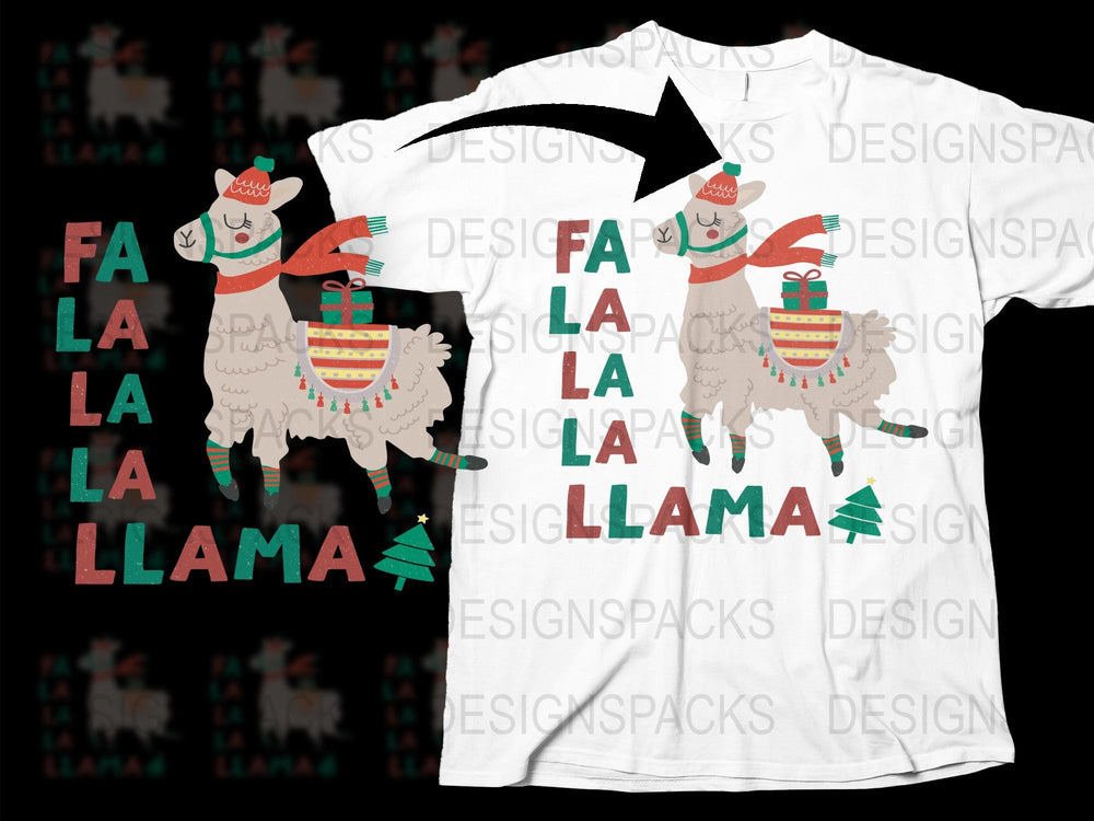 Fa La La Llama Christmas T-Shirt, Funny Holiday Alpaca Tee, Unisex Winter Celebration Top with Llama Graphics