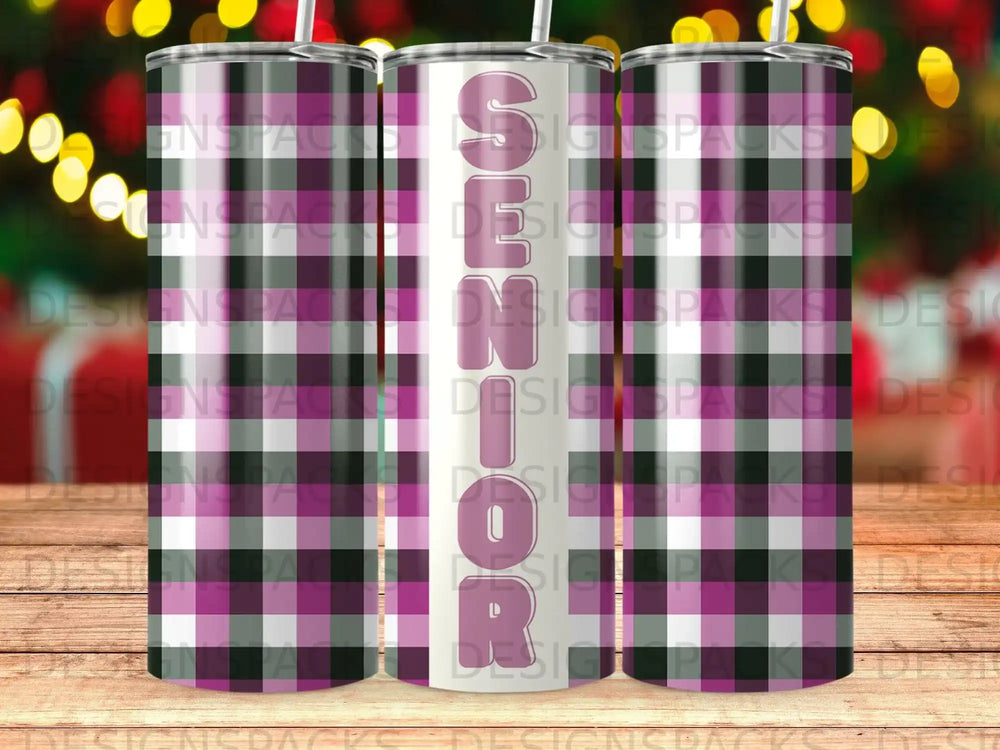 Purple White Gray Plaid Senior Tumbler product type