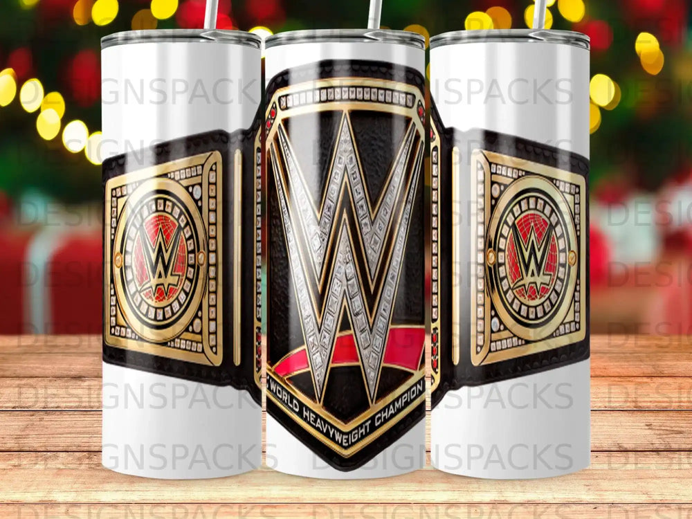 WWE World Heavyweight Championship belt design on a tumbler.