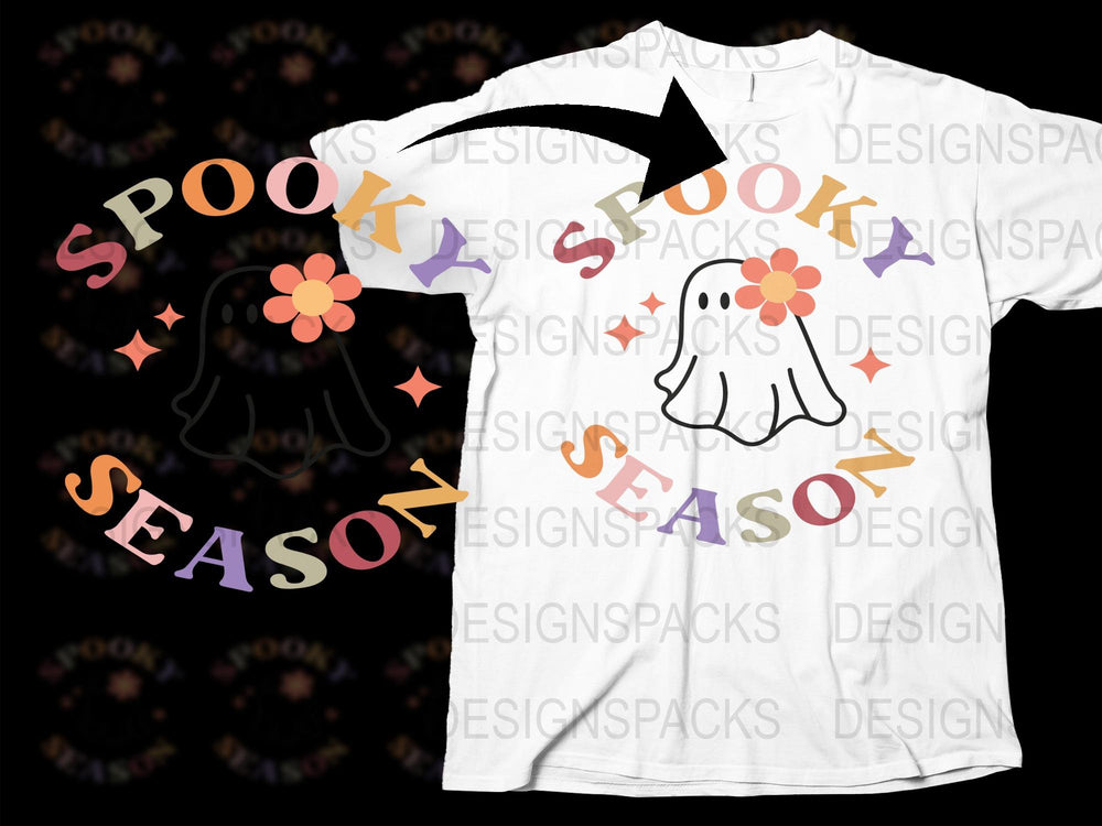 Spooky Season Ghost T-Shirt, Cute Halloween Graphic Tee, Floral Ghost Design, Unisex Adult Casual Wear