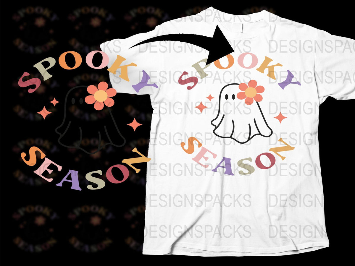 Spooky Season Ghost T-Shirt, Cute Halloween Graphic Tee, Floral Ghost Design, Unisex Adult Casual Wear