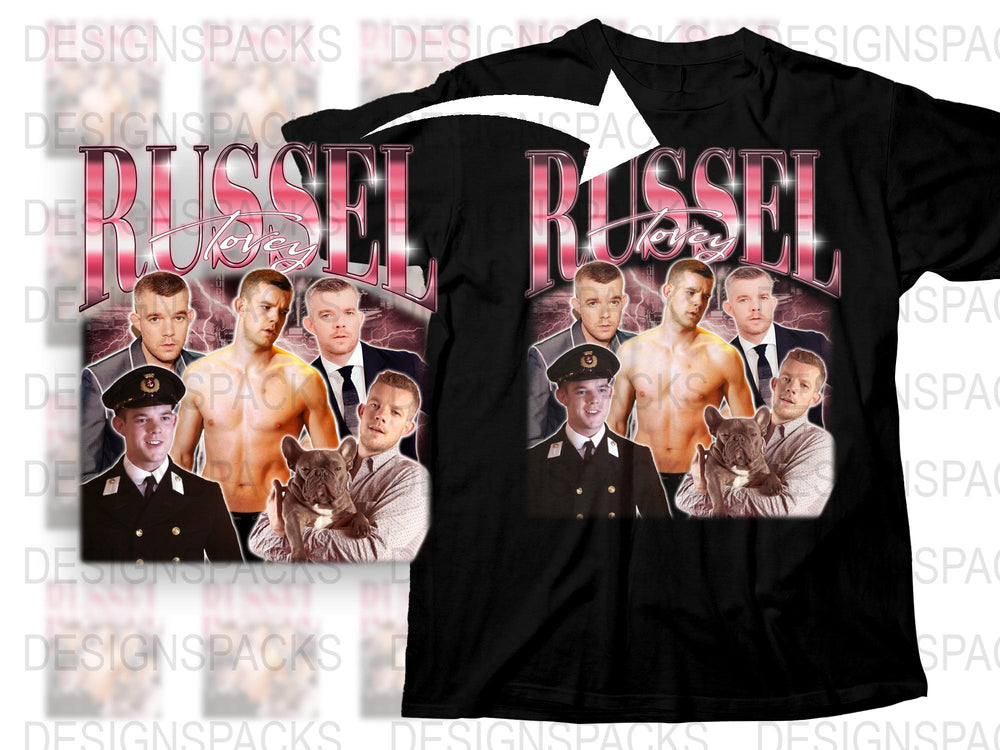 Vintage Military Themed Russell T-Shirt, Classic Navy Personalities Graphic Tee, Retro Style Cotton Shirt for Men and Women
