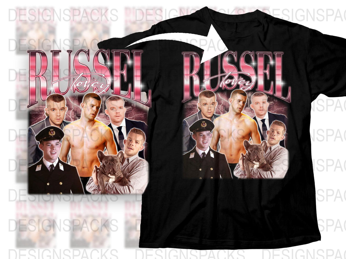 Vintage Military Themed Russell T-Shirt, Classic Navy Personalities Graphic Tee, Retro Style Cotton Shirt for Men and Women