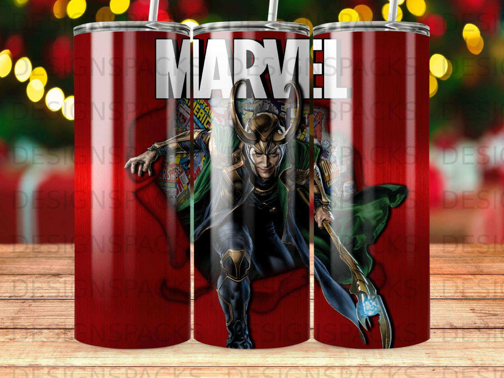 Loki character from Marvel comics on a dark background with comic book panel elements.