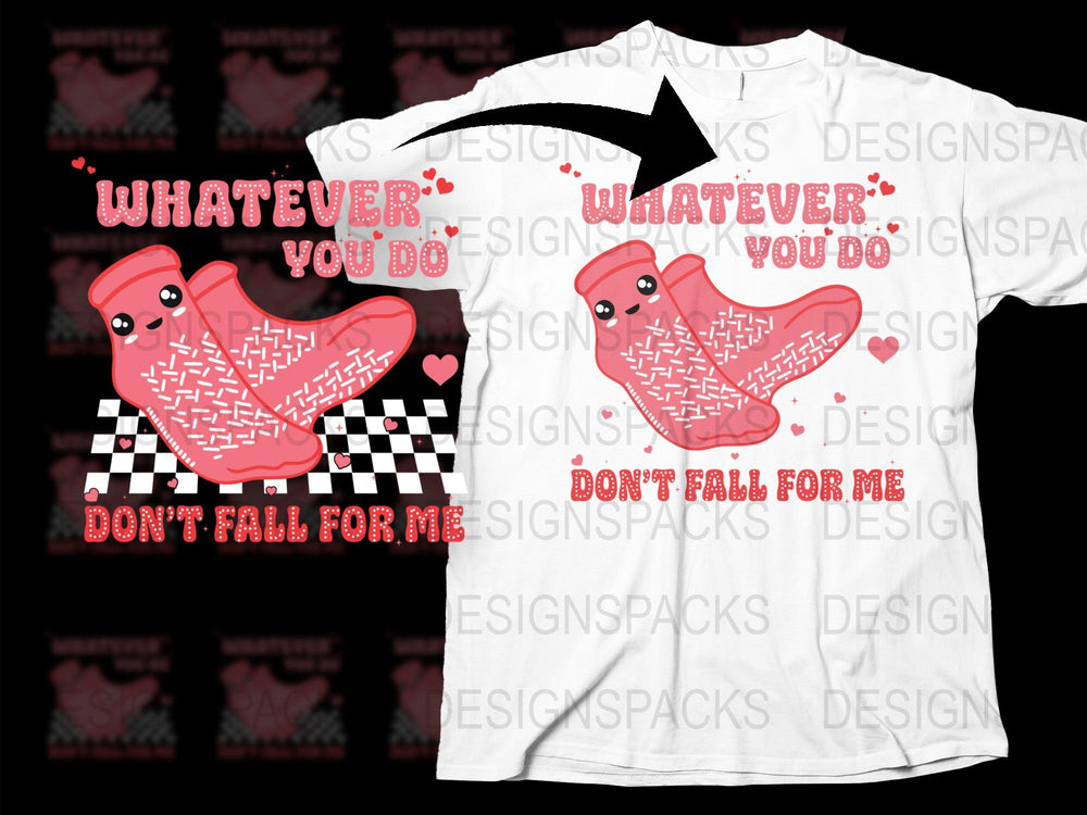 Funny Valentine's Day T-Shirt, Don't Fall For Me Slogan, Red Hearts Design, Unisex White Tee, Gift Idea for Him and Her