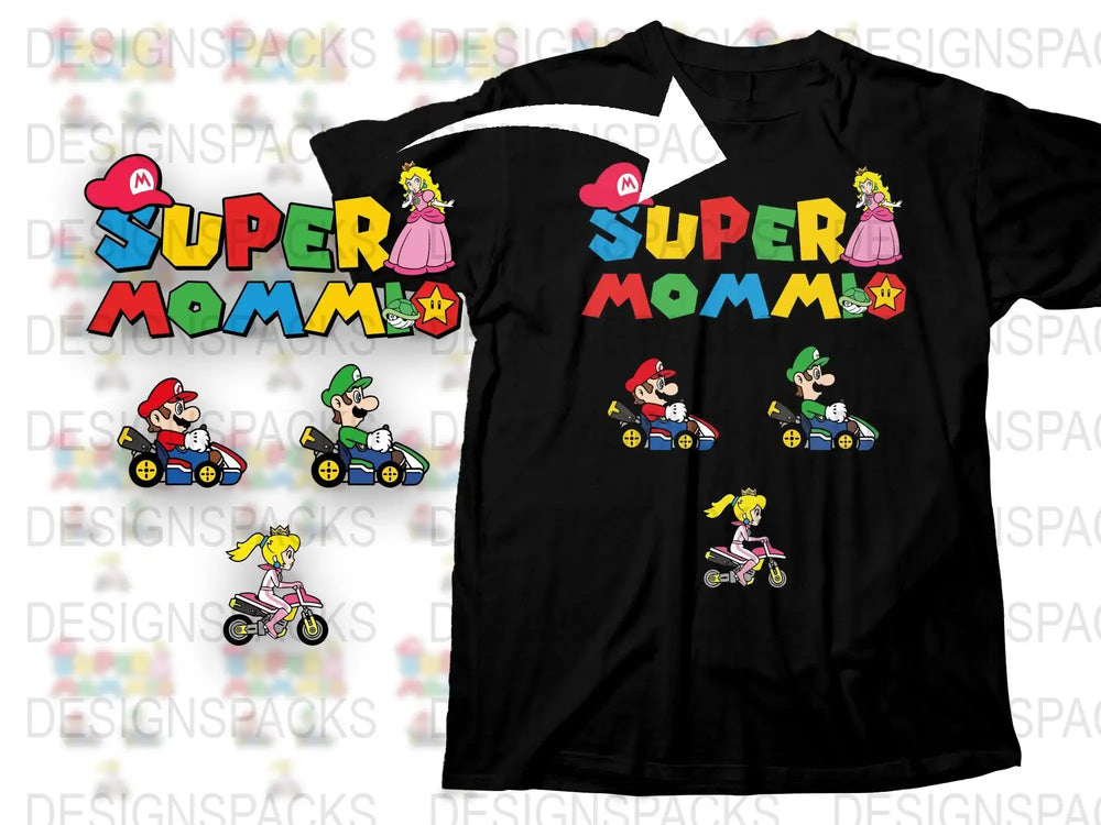 Super Mommy Mario Kart Inspired T-Shirt, Fun Family Gaming Tees, Colorful Mother's Day Gift, Cute Video Game Clothing for Moms