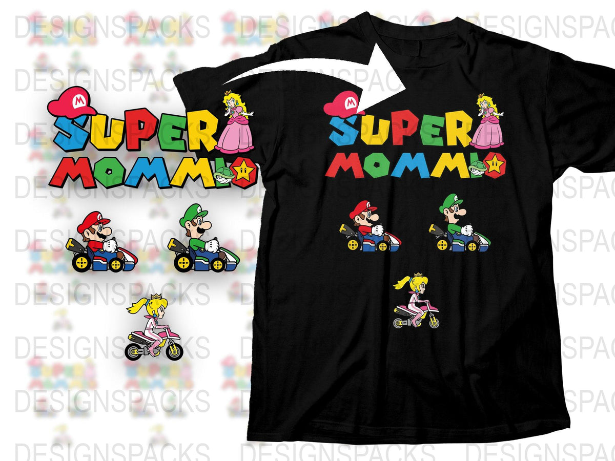 Super Mommy Mario Kart Inspired T-Shirt, Fun Family Gaming Tees, Colorful Mother's Day Gift, Cute Video Game Clothing for Moms