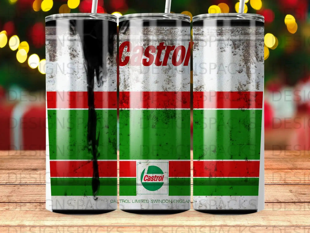 Castrol Oil Drip Red Green Stripes Distressed Tumbler product type