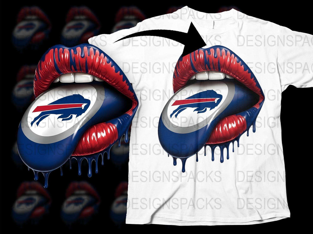 Buffalo Themed Dripping Lips T-Shirt, Red and Blue Graphic Tee, Football Fan Apparel, Unique Sports Team Support Shirt