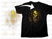 Load image into Gallery viewer, Black t-shirt featuring a detailed graphic of a fierce orc with red eyes and a nose ring.
