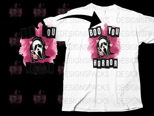 Horror T-Shirt, Boo You Graphic Tee, Spooky Cartoon Ghost, Pink Black White, Unisex Clothing