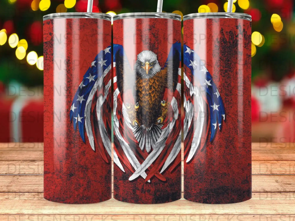 Eagle with American flag wings on a red distressed background.