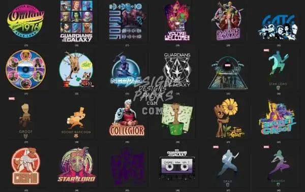 Guardians of the Galaxy DTF/DTG designs bundle with Groot, Star-Lord, and movie-themed print-ready graphics